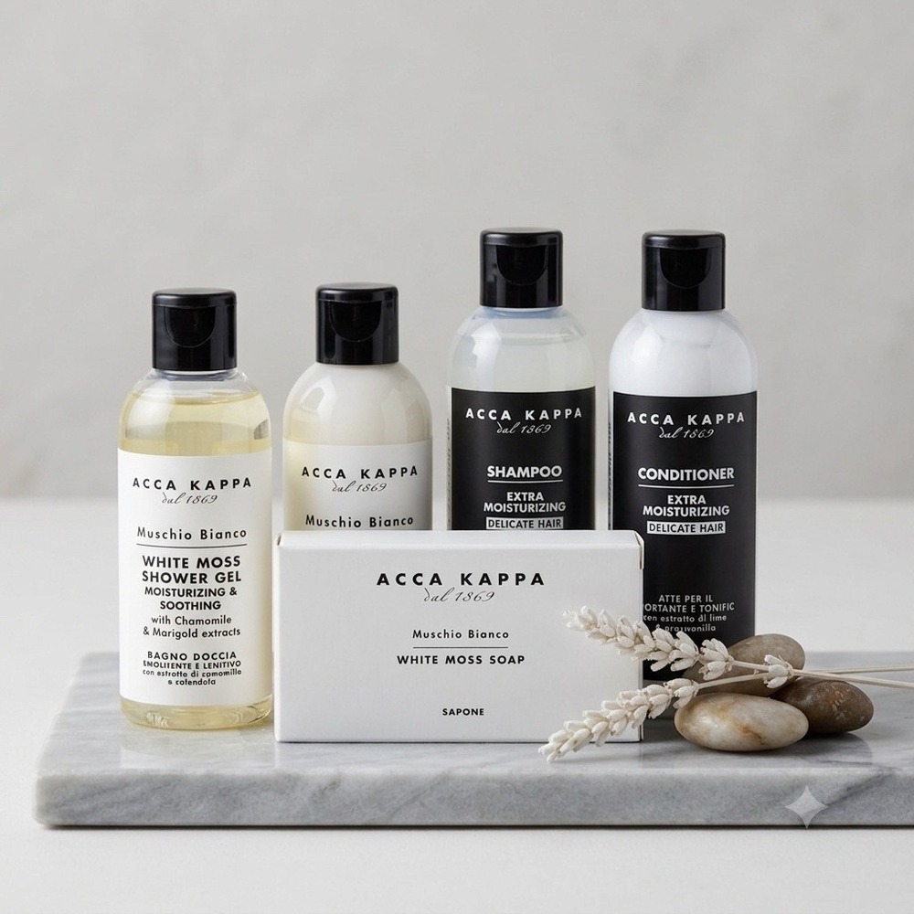 Acca Kappa Muschio Bianco (White Moss) Travel Set - 5pc Luxury Toiletry Set